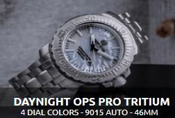 DAYNIGHT OPS PRO TRITIUM TUBES T-100 AUTOMATIC 46MM STAINLESS BEZEL - BRACELET