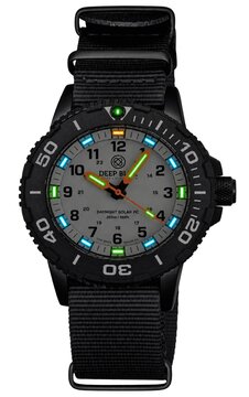 DayNight 43 Solar &mdash; Light Grey Dial, White Bezel Accents, Orange Hands, Blue &amp; Green &amp; Orange Lume