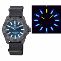 DAYNIGHT STEALTH OPS CARBON CASE DARK BLUE DIAL &ndash; BLUE /YELLOW TRITIUM TUBES AUTOMATIC WATCH SCREW DOWN CROWN