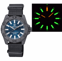 DAYNIGHT STEALTH OPS CARBON CASE DARK BLUE DIAL GREEN/ORANGE FLAT TRITIUM TUBES AUTOMATIC WATCH SCREW DOWN CROWN