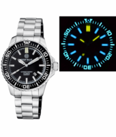 DAYNIGHT PATRIOT BLACK CERAMIC BEZEL - BLACK DIAL - BLUE/YELLOW TUBES BRACELET