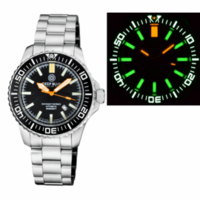 DAYNIGHT PATRIOT BLACK CERAMIC BEZEL - BLACK DIAL - ORANGE HANDS - GREEN/ORANGE TUBES BRACELET