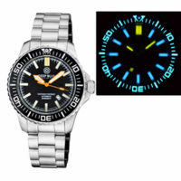 DAYNIGHT PATRIOT BLACK CERAMIC BEZEL - BLACK DIAL - ORANGE HANDS - BLUE/YELLOW TUBES BRACELET