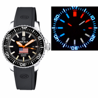 "INTRO PRICE " DAYNIGHT PATRIOT USA SS CASE TRITIUM TUBES T-100 ORANGE HANDS USA FLAG RED,WHITE, BLUE TRITIUM TUBES T-100 STRAP