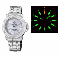 DAYNIGHT OPS PRO TRITIUM TUBES AUTOMATIC 46MM STAINLESS STEEL BEZEL WHITE MOTHER OF PEARL DIAL - BRACELET GREEN/ORANGE TRITIUM TUBES