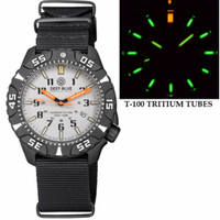 DAYNIGHT DIVER PC TRITIUM AUTOMATIC WATCH BLACK WHITE BEZEL - WHITE DIAL ORANGE HANDS GREEN/ORANGE TUBES STRAP