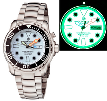 PRO SEA DIVER  1000M BRACELET CERAMIC BLACK BEZEL - WHITE FULL LUME DIAL ORANGE MINUTE HAND BRACELET - GL