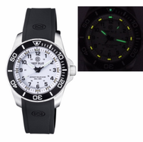 DAYNIGHT 43MM DIVER SOLAR POWERED STAINLESS STEEL CASE TRITIUM WATCH - BLACK/WHITE BEZEL &ndash;WHITE DIAL STRAP