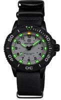 DAYNIGHT 43MM DIVER SOLAR POWERED PC TRITIUM WATCH- BLACK/WHITE BEZEL - WHITE DIAL - WHITE HANDS GREEN/ORANGE TRITIUM TUBES BLACK HANDS &ndash; STRAP
