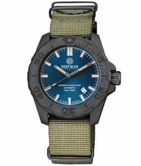 DAYNIGHT STEALTH OPS CARBON CASE DARK BLUE DIAL GREEN/ORANGE FLAT TRITIUM TUBES AUTOMATIC WATCH SCREW DOWN CROWN