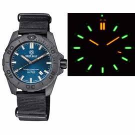 DAYNIGHT STEALTH OPS CARBON CASE DARK BLUE DIAL GREEN/ORANGE FLAT TRITIUM TUBES AUTOMATIC WATCH SCREW DOWN CROWN