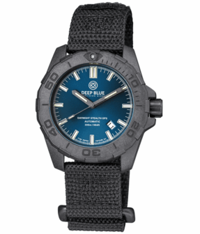 DAYNIGHT STEALTH OPS CARBON CASE DARK BLUE DIAL &ndash; BLUE /YELLOW TRITIUM TUBES AUTOMATIC WATCH SCREW DOWN CROWN