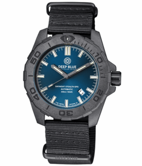 DAYNIGHT STEALTH OPS CARBON CASE DARK BLUE DIAL &ndash; BLUE /YELLOW TRITIUM TUBES AUTOMATIC WATCH SCREW DOWN CROWN