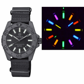 DAYNIGHT STEALTH OPS CARBON CASE BLACK DIAL 6 COLORS FLAT TRITIUM TUBES AUTOMATIC WATCH SCREW DOWN CROWN