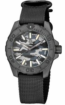 DAYNIGHT STEALTH OPS CARBON CASE BLACK GREY CAMO DIAL GREEN/ORANGE FLAT TRITIUM TUBES AUTOMATIC WATCH SCREW DOWN CROWN