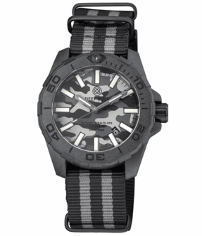 DAYNIGHT STEALTH OPS CARBON CASE BLACK GREY CAMO DIAL GREEN/ORANGE FLAT TRITIUM TUBES AUTOMATIC WATCH SCREW DOWN CROWN