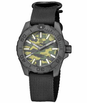 DAYNIGHT STEALTH OPS CARBON CASE GREEN CAMO DIAL GREEN/ORANGE FLAT TRITIUM TUBES AUTOMATIC WATCH SCREW DOWN CROWN