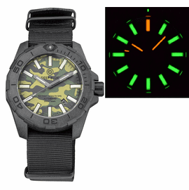 DAYNIGHT STEALTH OPS CARBON CASE GREEN CAMO DIAL GREEN/ORANGE FLAT TRITIUM TUBES AUTOMATIC WATCH SCREW DOWN CROWN