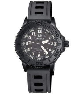 DAYNIGHT 43MM DIVER SOLAR POWERED PC TRITIUM WATCH- STEALTH BEZEL - WHITE NUMBERS WHITE HANDS 3 COLOR TRITIUM TUBES &ndash; STRAP