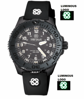 DAYNIGHT 43MM DIVER SOLAR POWERED PC TRITIUM WATCH- STEALTH BEZEL - WHITE NUMBERS WHITE HANDS 3 COLOR TRITIUM TUBES &ndash; STRAP