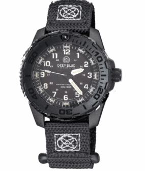 DAYNIGHT 43MM DIVER SOLAR POWERED PC TRITIUM WATCH- STEALTH BEZEL - WHITE NUMBERS WHITE HANDS 3 COLOR TRITIUM TUBES &ndash; STRAP