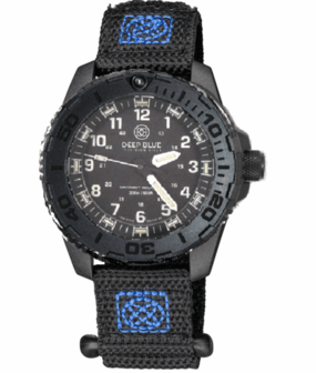 DAYNIGHT 43MM DIVER SOLAR POWERED PC TRITIUM WATCH- STEALTH BEZEL - WHITE NUMBERS WHITE HANDS 3 COLOR TRITIUM TUBES &ndash; STRAP