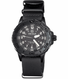 DAYNIGHT 43MM DIVER SOLAR POWERED PC TRITIUM WATCH- STEALTH BEZEL - WHITE NUMBERS WHITE HANDS 3 COLOR TRITIUM TUBES &ndash; STRAP