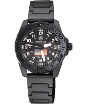 DAYNIGHT 43MM DIVER SOLAR POWERED PC USA TRITIUM WATCH - STEALTH BEZEL WHITE NUMBERS USA FLAG 3 COLOR TRITIUM TUBES &ndash; STRAP