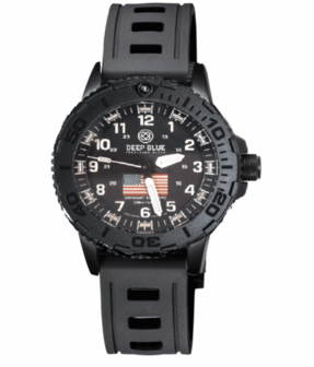 DAYNIGHT 43MM DIVER SOLAR POWERED PC USA TRITIUM WATCH - STEALTH BEZEL WHITE NUMBERS USA FLAG 3 COLOR TRITIUM TUBES &ndash; STRAP