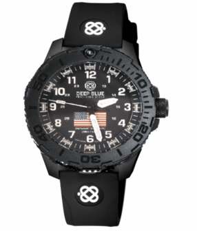 DAYNIGHT 43MM DIVER SOLAR POWERED PC USA TRITIUM WATCH - STEALTH BEZEL WHITE NUMBERS USA FLAG 3 COLOR TRITIUM TUBES &ndash; STRAP