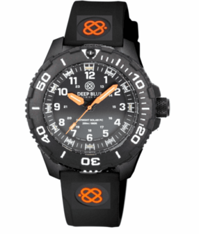 DAYNIGHT 43MM DIVER SOLAR POWERED PC TRITIUM WATCH- BLACK WHITE BEZEL - WHITE NUMBERS - ORANGE HANDS 3 COLOR TRITIUM TUBES STRAP