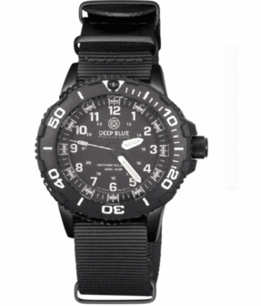 DAYNIGHT 43MM DIVER SOLAR POWERED PC TRITIUM WATCH- BLACK/WHITE BEZEL - WHITE NUMBERS 3 COLOR TRITIUM TUBES &ndash; STRAP