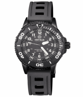 DAYNIGHT 43MM DIVER SOLAR POWERED PC TRITIUM WATCH- BLACK/WHITE BEZEL - WHITE NUMBERS 3 COLOR TRITIUM TUBES &ndash; STRAP