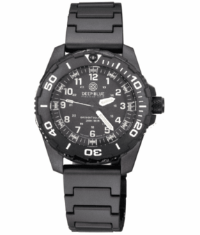 DAYNIGHT 43MM DIVER SOLAR POWERED PC TRITIUM WATCH- BLACK/WHITE BEZEL - WHITE NUMBERS 3 COLOR TRITIUM TUBES &ndash; STRAP