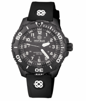 DAYNIGHT 43MM DIVER SOLAR POWERED PC TRITIUM WATCH- BLACK/WHITE BEZEL - WHITE NUMBERS 3 COLOR TRITIUM TUBES &ndash; STRAP