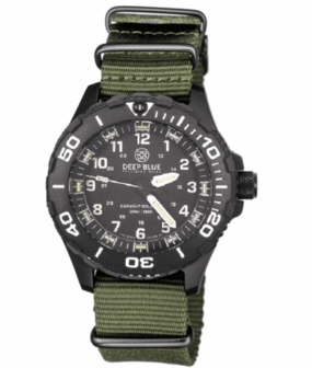 DAYNIGHT 43MM DIVER SOLAR POWERED PC TRITIUM WATCH- BLACK/WHITE BEZEL - WHITE NUMBERS 3 COLOR TRITIUM TUBES &ndash; STRAP
