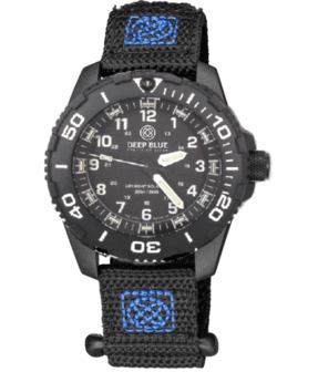 DAYNIGHT 43MM DIVER SOLAR POWERED PC TRITIUM WATCH- BLACK/WHITE BEZEL - WHITE NUMBERS 3 COLOR TRITIUM TUBES &ndash; STRAP
