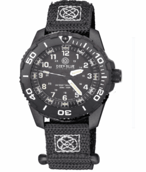 DAYNIGHT 43MM DIVER SOLAR POWERED PC TRITIUM WATCH- BLACK/WHITE BEZEL - WHITE NUMBERS 3 COLOR TRITIUM TUBES &ndash; STRAP