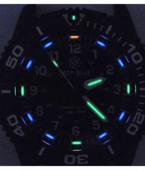 DAYNIGHT 43MM DIVER SOLAR POWERED PC TRITIUM WATCH- BLACK/WHITE BEZEL - WHITE NUMBERS 3 COLOR TRITIUM TUBES &ndash; STRAP
