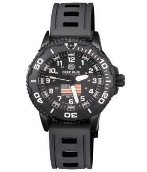 DAYNIGHT 43MM DIVER SOLAR POWERED PC USA TRITIUM WATCH- BLACK/WHITE BEZEL - WHITE NUMBERS USA FLAG 3 COLOR TRITIUM TUBES &ndash; STRAP