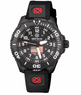 DAYNIGHT 43MM DIVER SOLAR POWERED PC USA TRITIUM WATCH- BLACK/WHITE BEZEL - WHITE NUMBERS USA FLAG 3 COLOR TRITIUM TUBES &ndash; STRAP