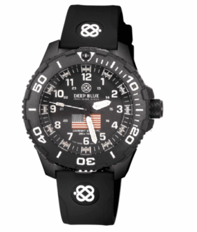 DAYNIGHT 43MM DIVER SOLAR POWERED PC USA TRITIUM WATCH- BLACK/WHITE BEZEL - WHITE NUMBERS USA FLAG 3 COLOR TRITIUM TUBES &ndash; STRAP