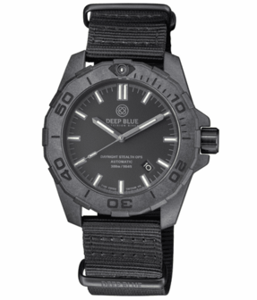 DAYNIGHT STEALTH OPS CARBON CASE BLACK DIAL 6 COLORS CYLINDRICAL TRITIUM TUBES AUTOMATIC WATCH SCREW DOWN CROWN