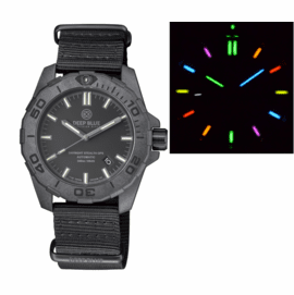 DAYNIGHT STEALTH OPS CARBON CASE BLACK DIAL 6 COLORS CYLINDRICAL TRITIUM TUBES AUTOMATIC WATCH SCREW DOWN CROWN