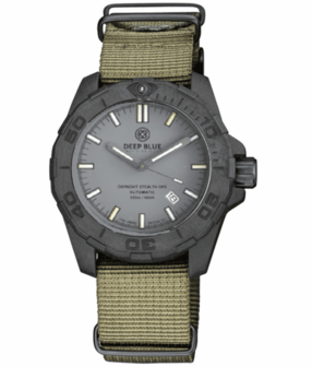 DAYNIGHT STEALTH OPS CARBON CASE GREY DIAL 6 COLORS CYLINDRICAL TRITIUM TUBES AUTOMATIC WATCH SCREW DOWN CROWN