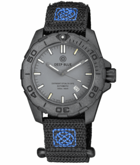 DAYNIGHT STEALTH OPS CARBON CASE GREY DIAL 6 COLORS CYLINDRICAL TRITIUM TUBES AUTOMATIC WATCH SCREW DOWN CROWN