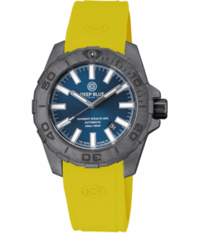 DAYNIGHT STEALTH OPS CARBON CASE DARK BLUE DIAL &ndash; BLUE /YELLOW TRITIUM TUBES AUTOMATIC WATCH SCREW DOWN CROWN