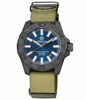 DAYNIGHT STEALTH OPS CARBON CASE DARK BLUE DIAL &ndash; BLUE /YELLOW TRITIUM TUBES AUTOMATIC WATCH SCREW DOWN CROWN