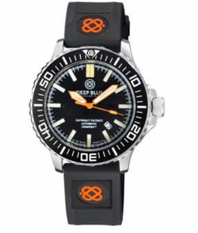 DAYNIGHT PATRIOT BLACK CERAMIC BEZEL - BLACK DIAL - ORANGE HANDS BLUE/YELLOW TUBES STRAP