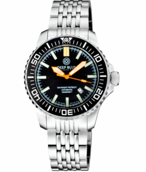 DAYNIGHT PATRIOT BLACK CERAMIC BEZEL - BLACK DIAL - ORANGE HANDS BLUE/YELLOW TUBES STRAP